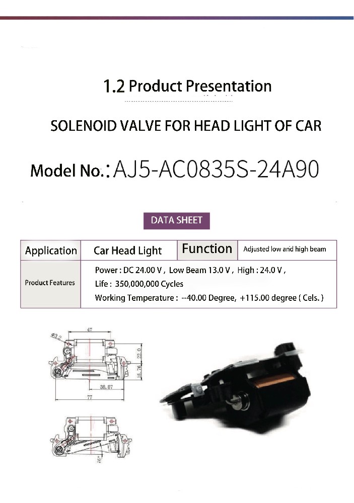 Model No. :  AC 0835S   Solenoid for Car head Light