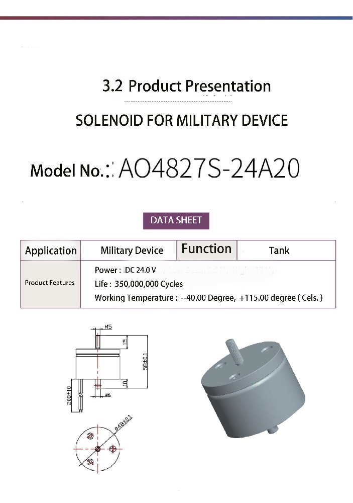 Model No.:  AO4827S Solenoid For Military Device
