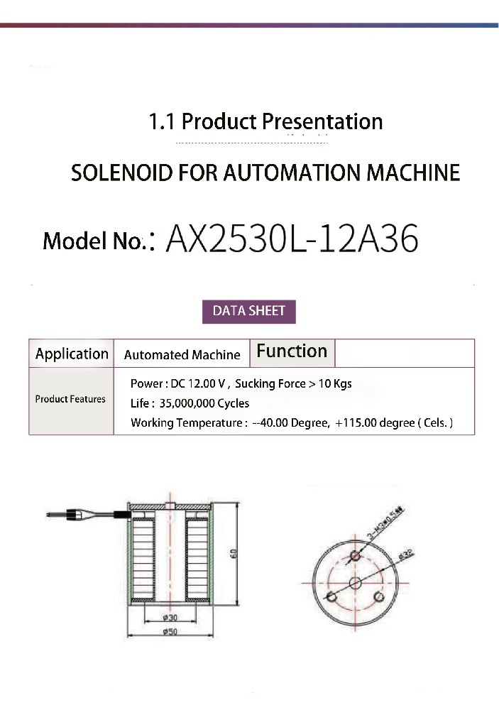 Model No.:  AX2530L Solenoid For Automation Machine